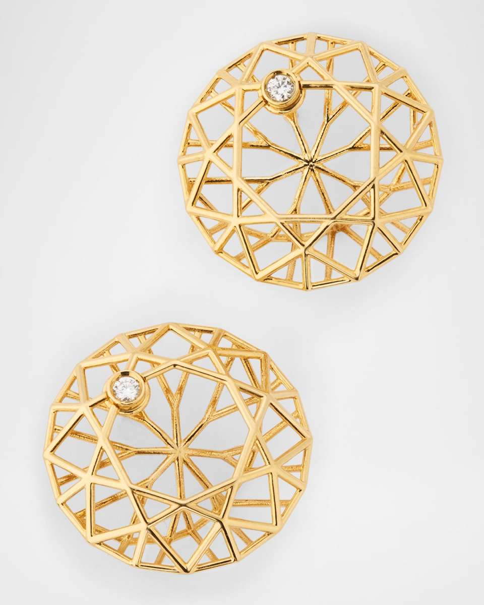 18K Yellow Gold Ink Round Earrings with Diamonds